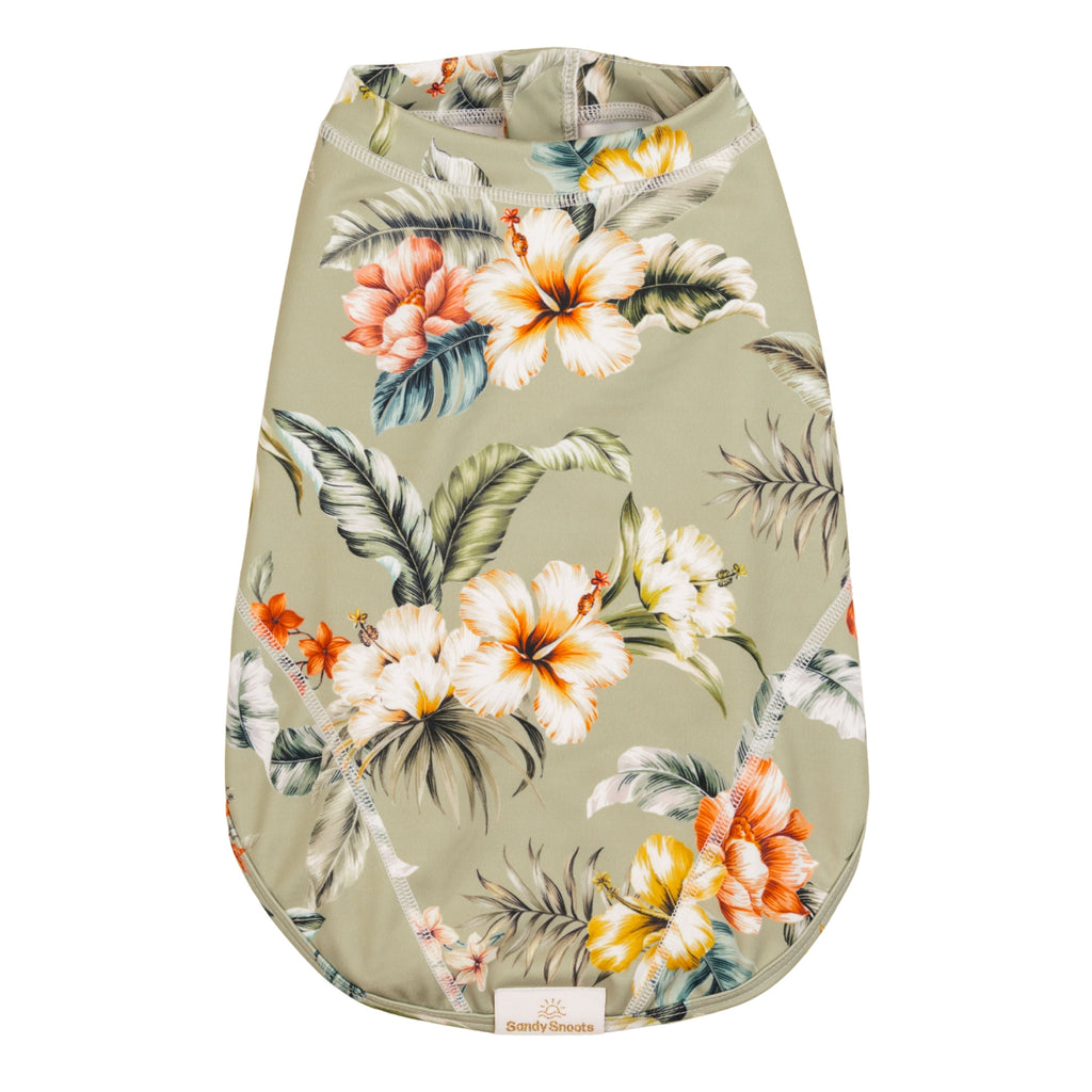 Sandy Snoots Olive Green Floral UPF 50+ Dog Rashie Australia