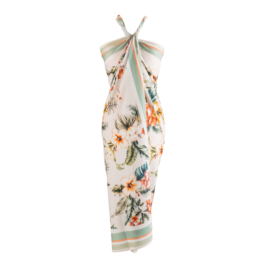Sandy Snoots Tropical Green Hibiscus Women's Lycra UPF 50+ Sarong Australia