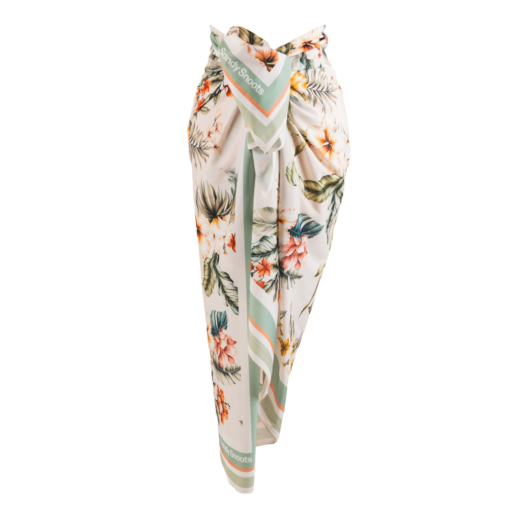Sandy Snoots Tropical Green Hibiscus Women's Lycra UPF 50+ Sarong Australia