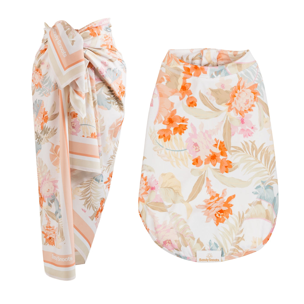 Sandy Snoots Pastel Tropical Matching Dog and Women's UPF 50+ Swimwear