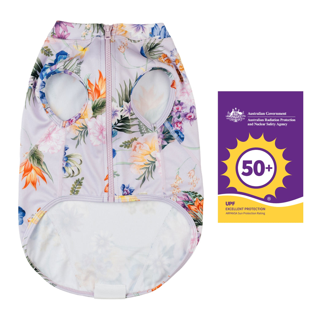 Purple Exotic Floral Sun Protective Dog Rashie Australia