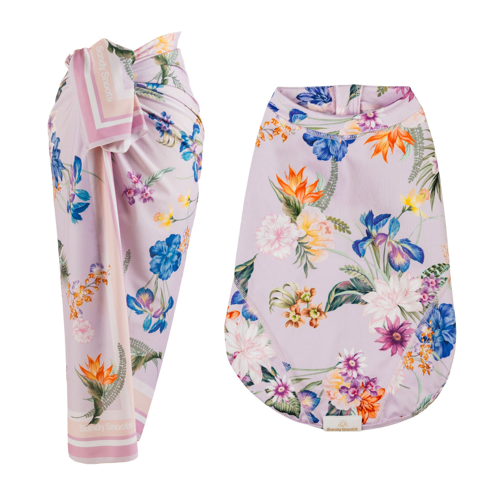 Matching Purple Exotic Floral Womens and Dog Swimwear Australia