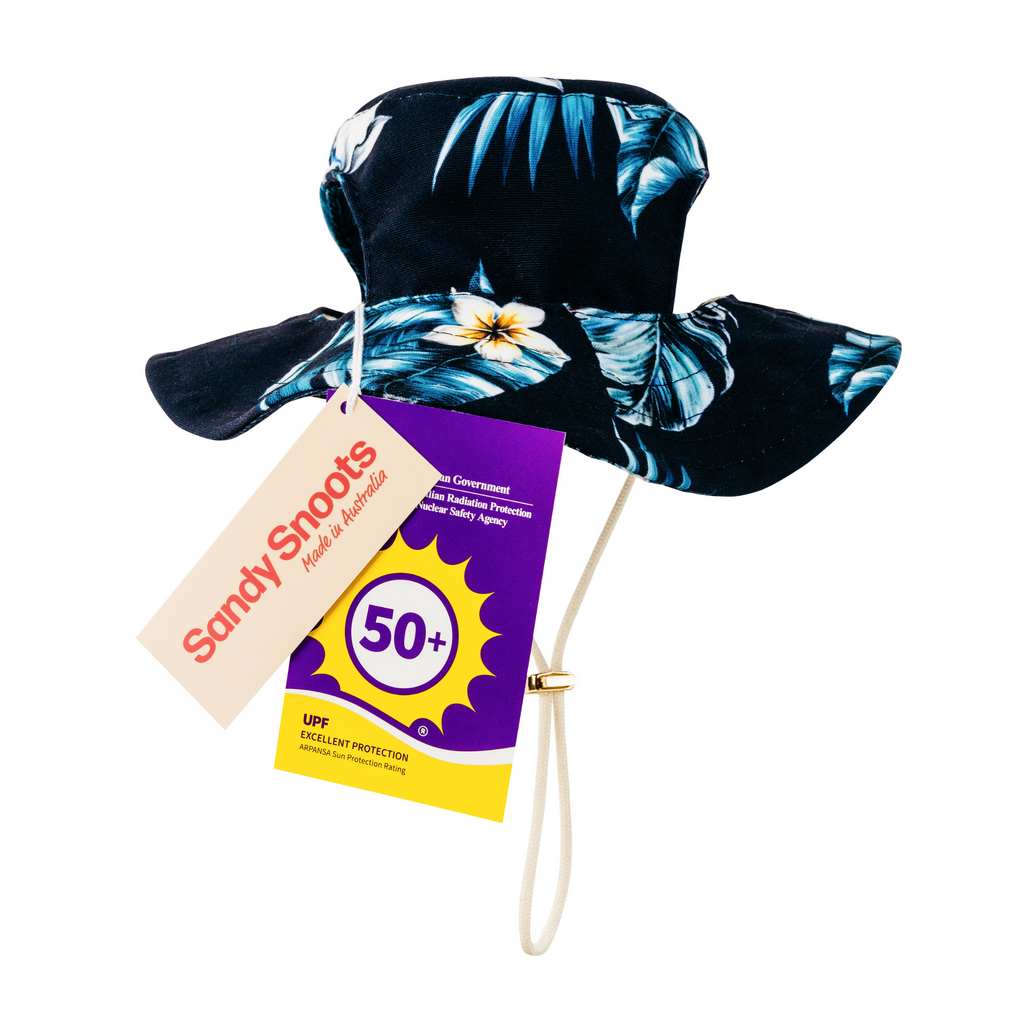 Navy Blue Floral Sun Protective Dog Bucket Hat Australia