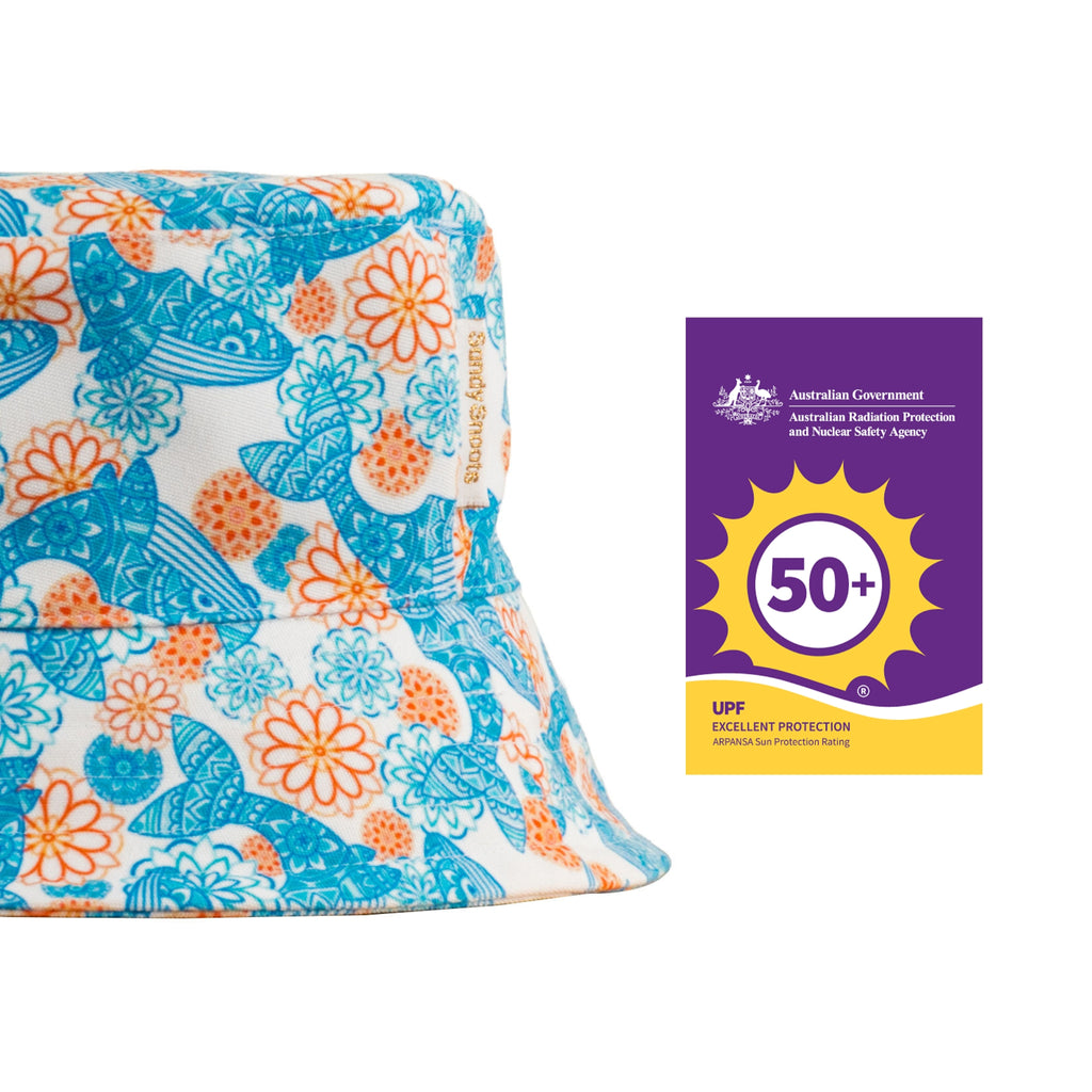 Blue and Orange Mandala Whale UPF 50+ Women's Bucket Hat Australia