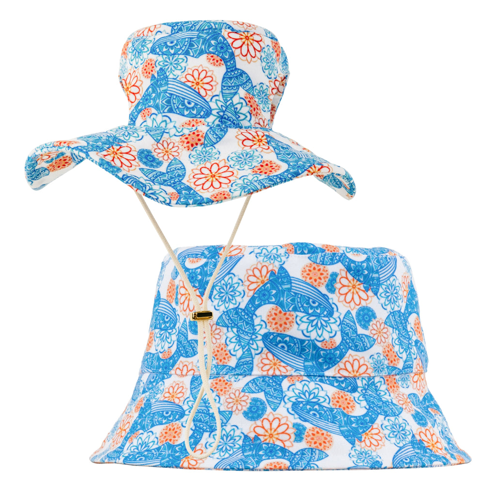 Blue Orange Mandala Whale Matching Human and Dog UPF 50+ Bucket Hats Australia