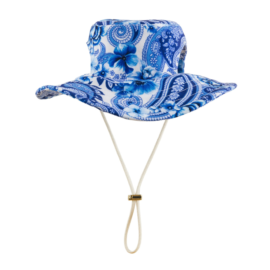 Sandy Snoots Blue Paisley Floral UPF 50+ Dog Bucket Hat Australia