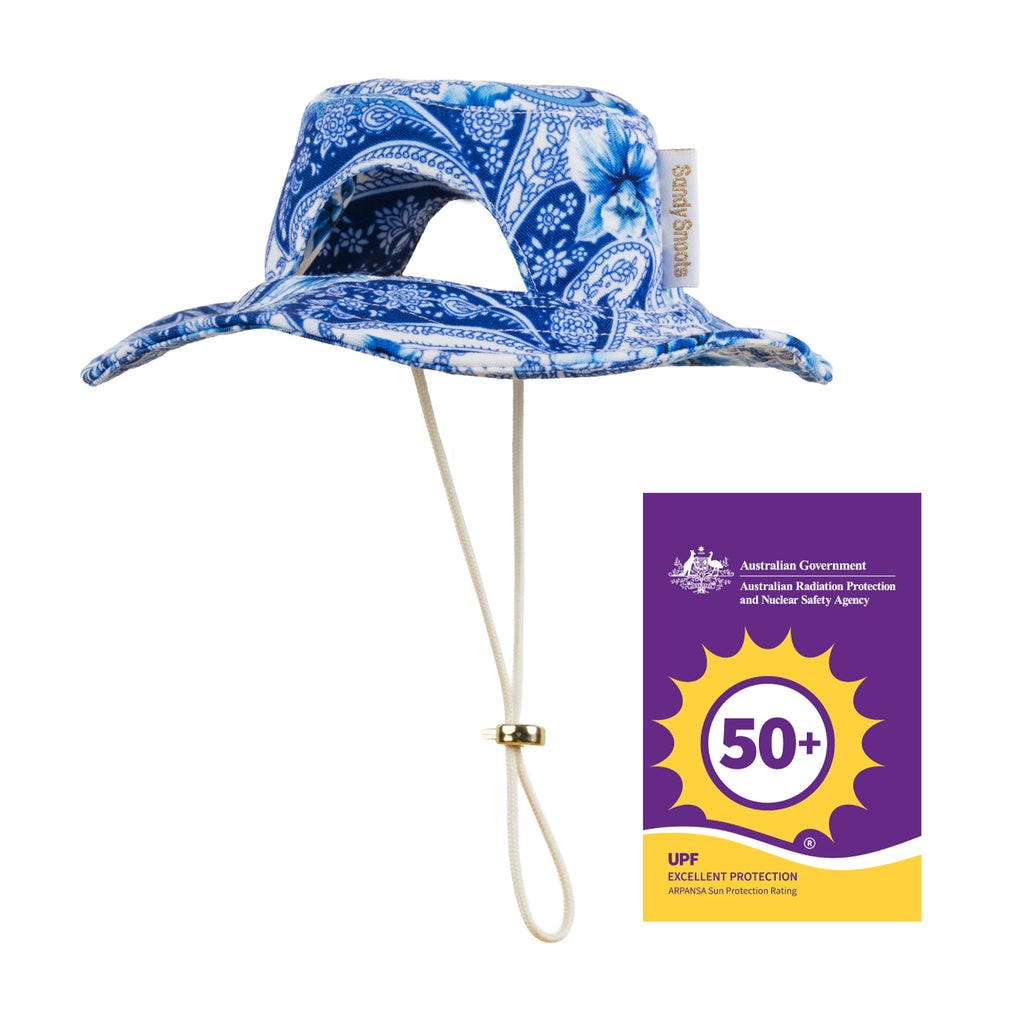 Sandy Snoots Blue Paisley Floral UPF 50+ Dog Bucket Hat Australia