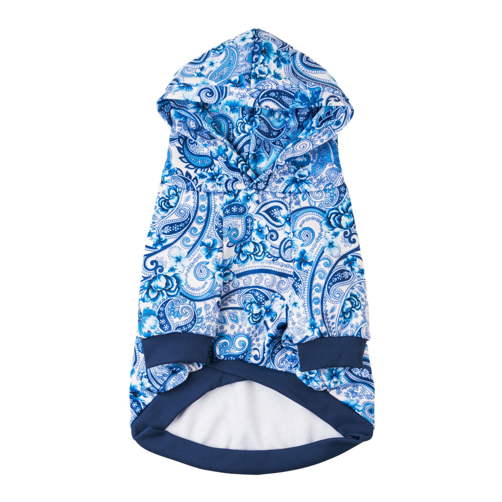 Blue paisley floral dog hoodie Australia