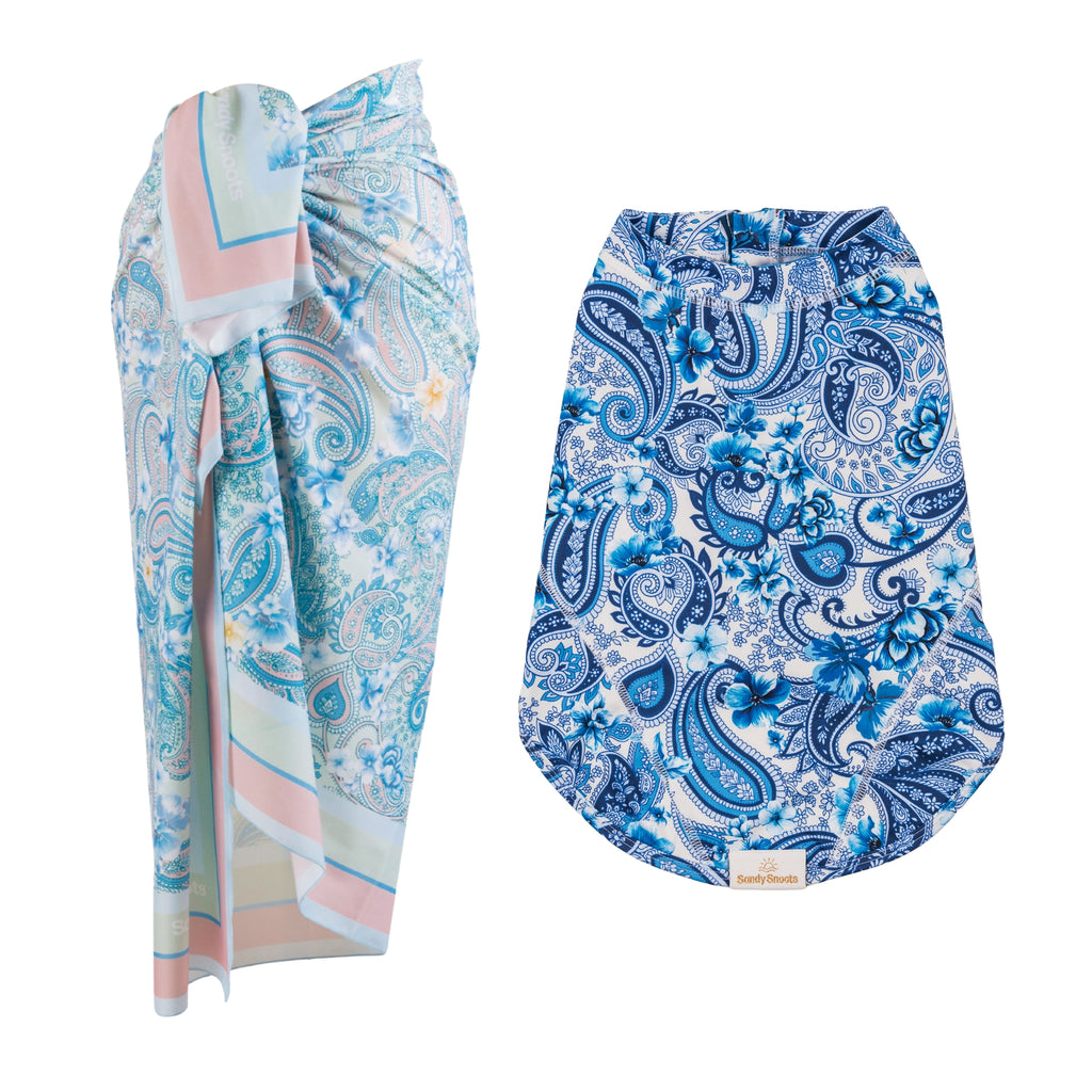 Blue Paisley Matching Human and Dog Swimwear Australia