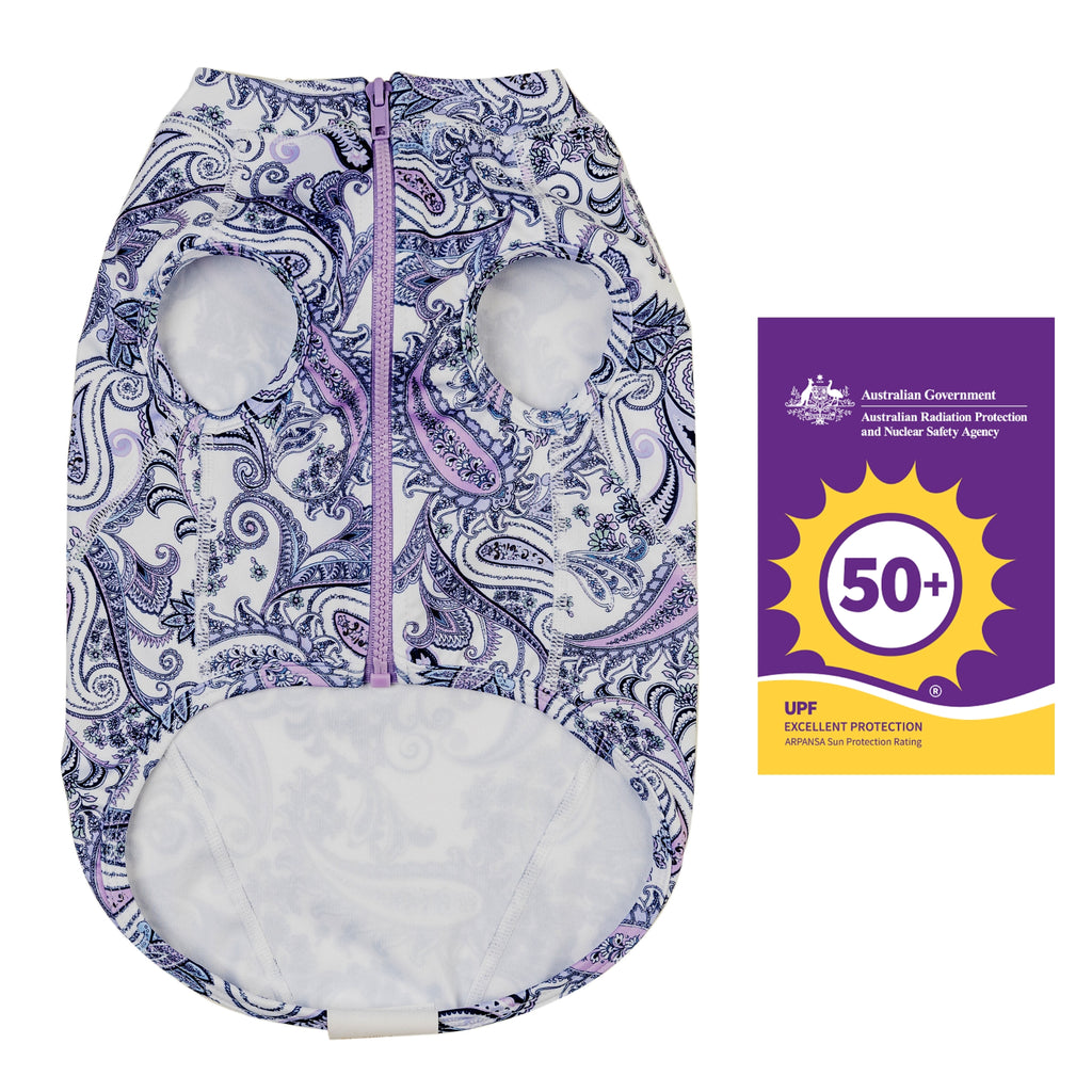 Purple Paisley Sun Protective Dog Rashie Australia