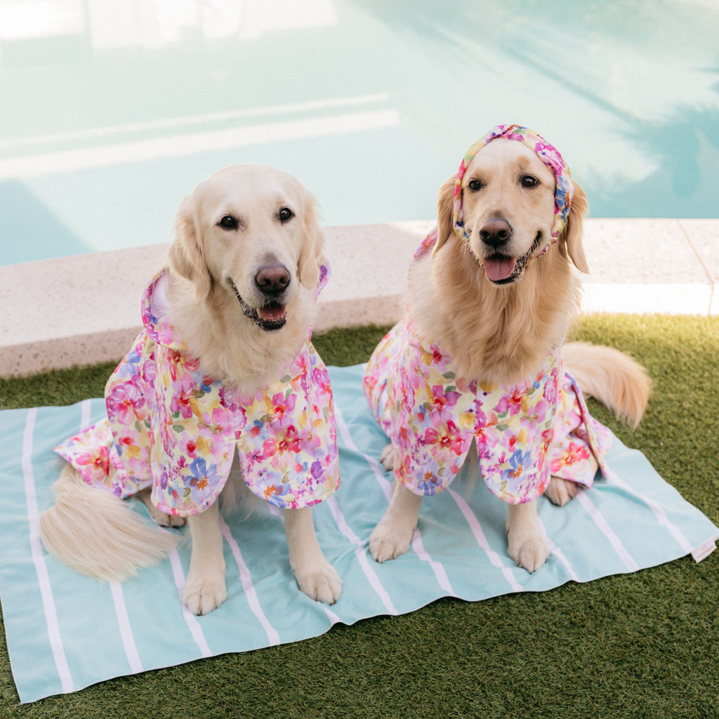 Yellow Floral Wearable Dog Poncho Drying Towel Australia