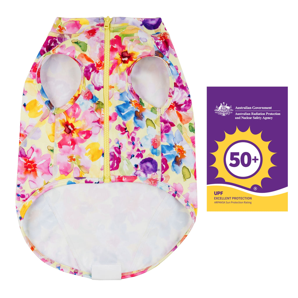 Yellow Floral Sun Protective Dog Rashie Australia