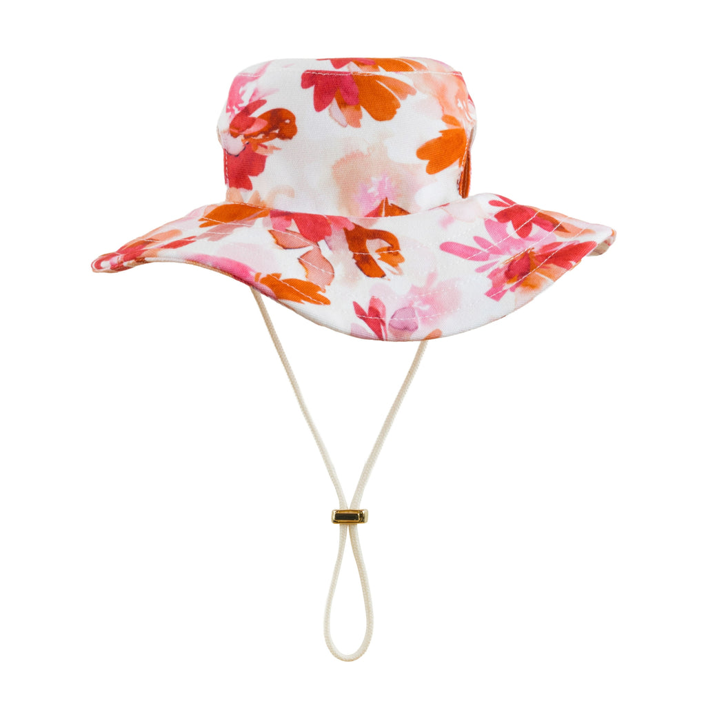Sandy Snoots Pink Orange Watercolour Floral UPF 50+ Dog Bucket Hat Australia