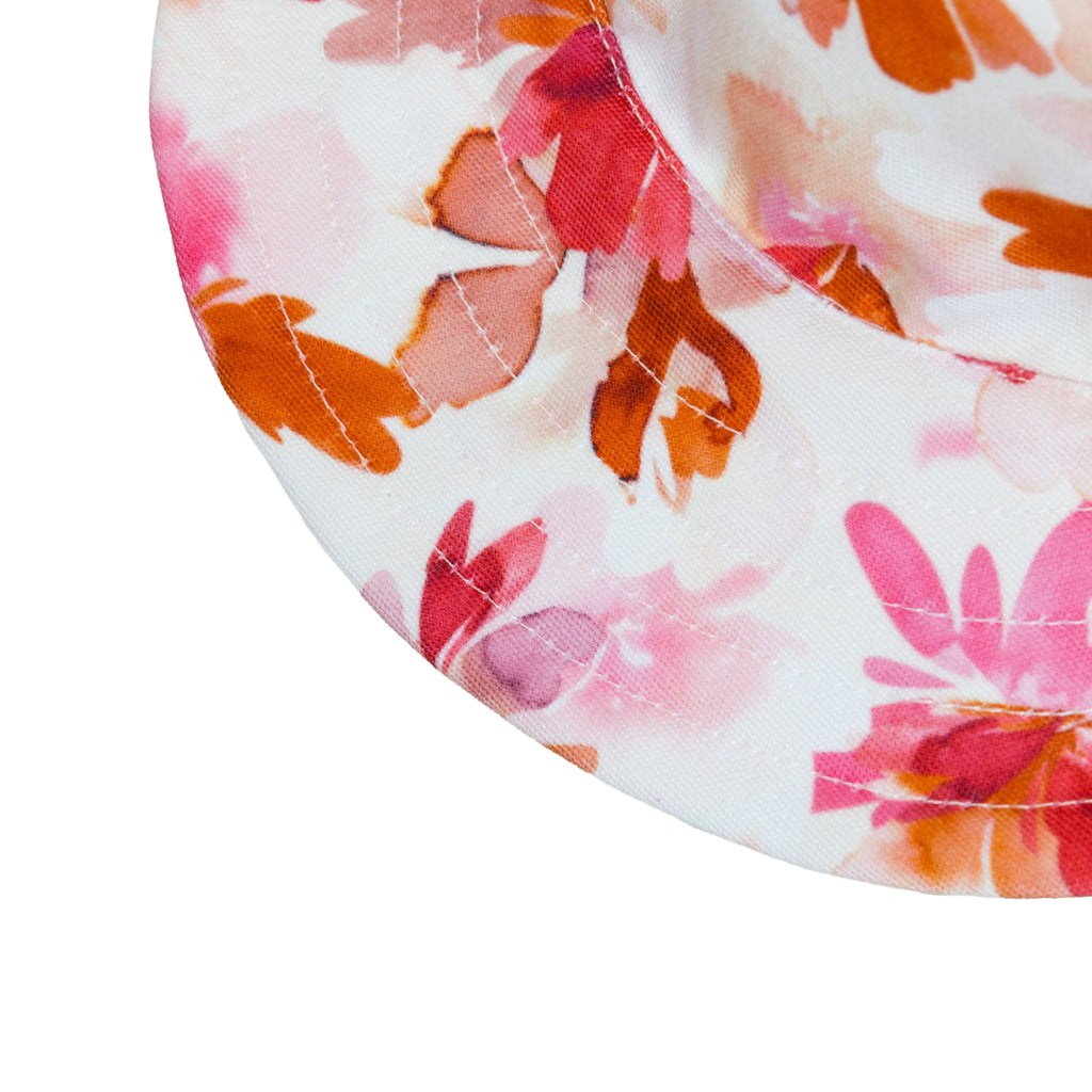 Sandy Snoots Pink Orange Watercolour Floral UPF 50+ Dog Bucket Hat Australia