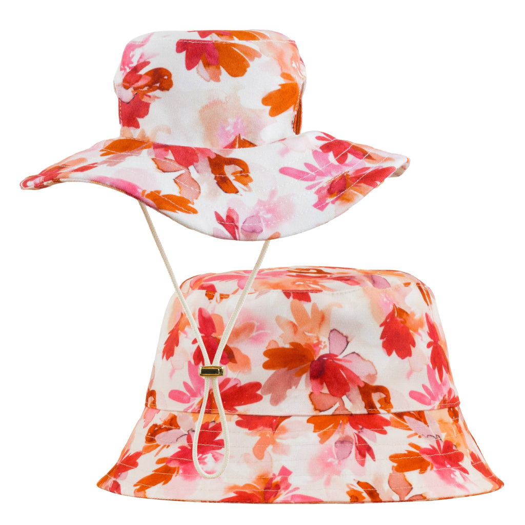 Pink Orange Watercolour Floral Matching Human and Dog UPF 50+ Bucket Hats Australia