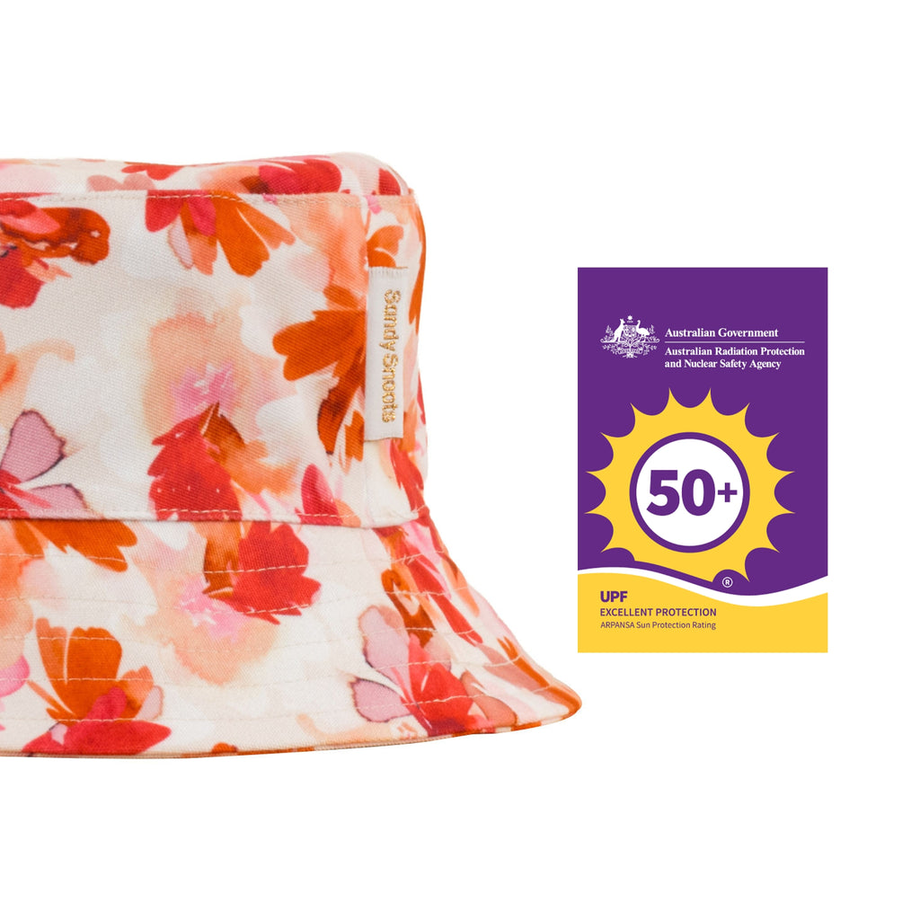 Pink and Orange Watercolour Floral UPF 50+ Women's Bucket Hat Australia