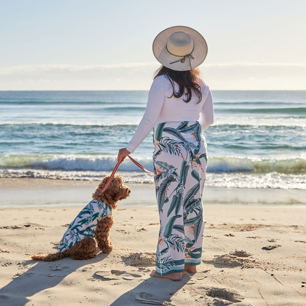 Matching Tropical Green Leaves Womens and Dog Swimwear Australia