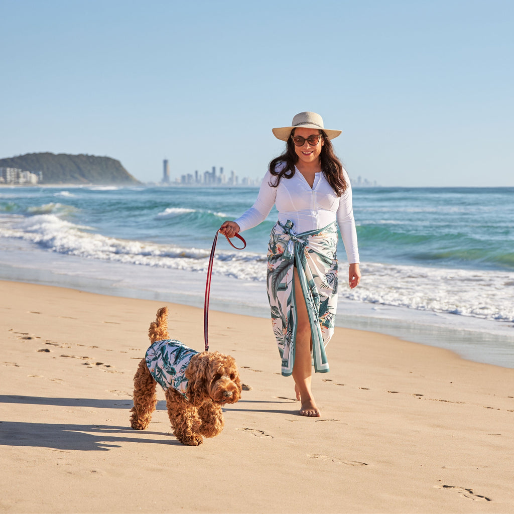 Matching Tropical Green Leaves Womens and Dog Swimwear Australia