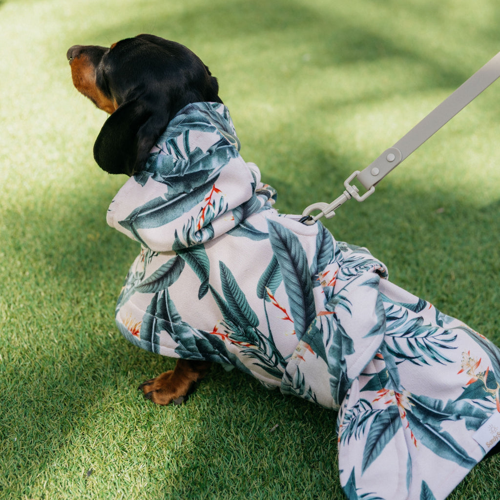 Tropical Green Leaves Wearable Dog Poncho Drying Towel Australia