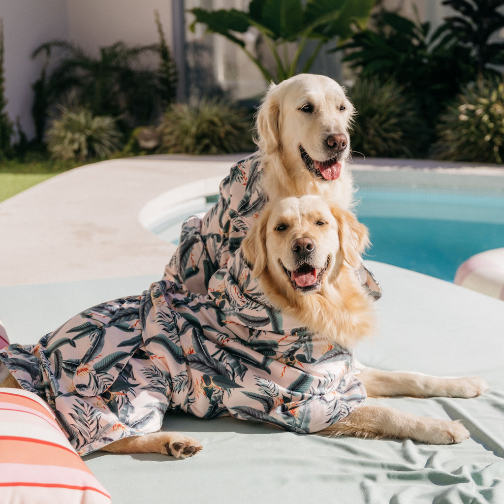 Tropical Green Leaves Wearable Dog Poncho Drying Towel Australia
