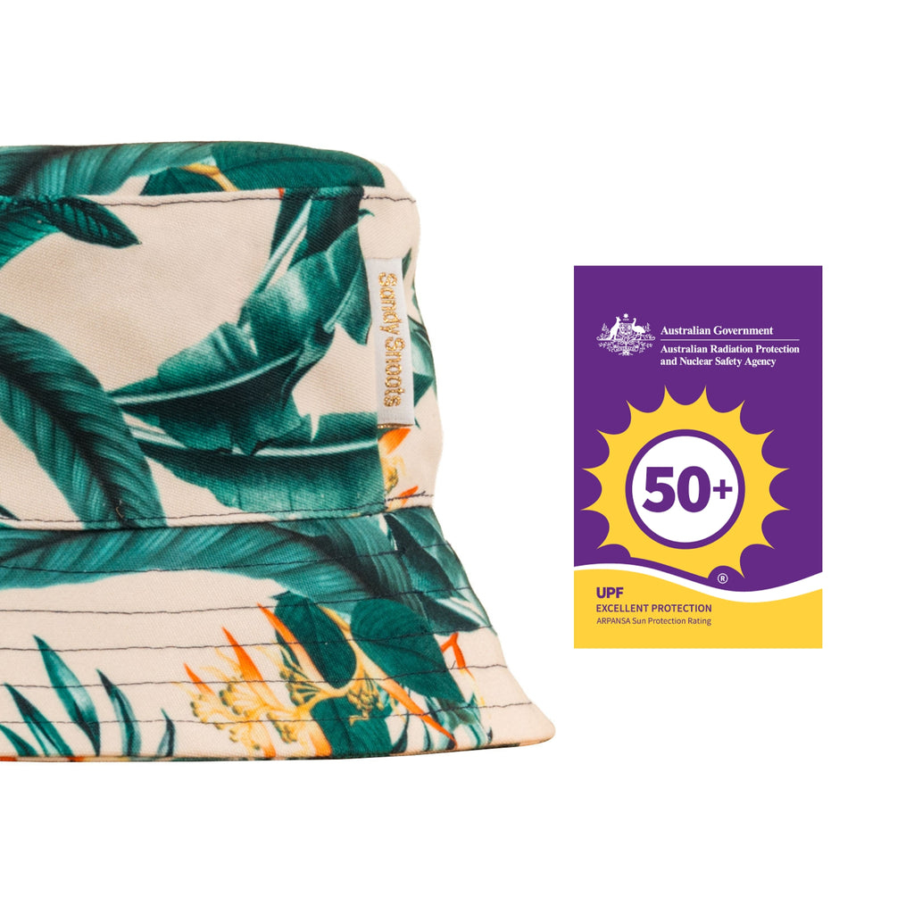 Tropical Green Leaves Women's UPF 50+ Bucket Hat Australia