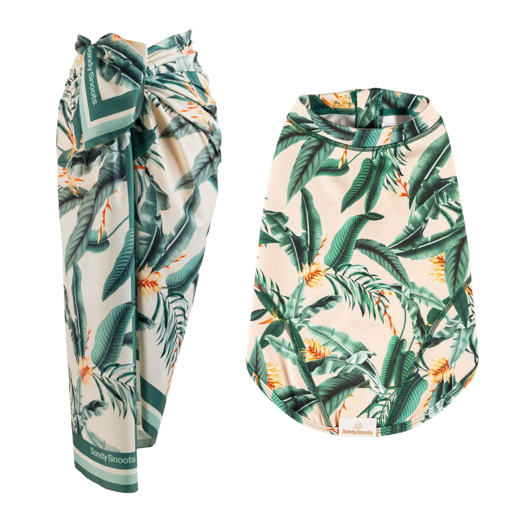 Matching Tropical Green Leaves Womens and Dog Swimwear Australia